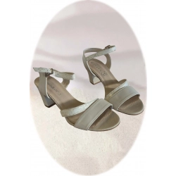 Sandały damskie ze skóry beż obcas 6cm nr.37