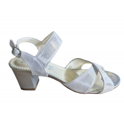 Sandały damskie skórzane srebrne obcas 6cm nr.40