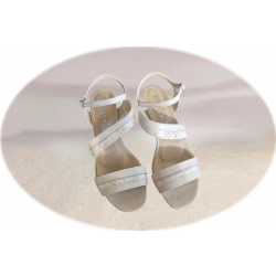 Sandały damskie ze skóry ecru obcas 8cm nr.39
