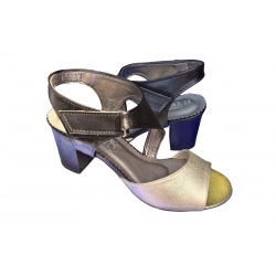 Sandały damskie czarno-zlote ze skóry obc7 cm nr37