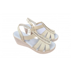 Sandały damskie ze skóry beż kot.6cm nr.37